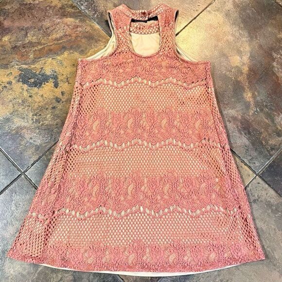 Dina Be Pink Rose Lace Halter MIDI Dress Small - Picture 9 of 10
